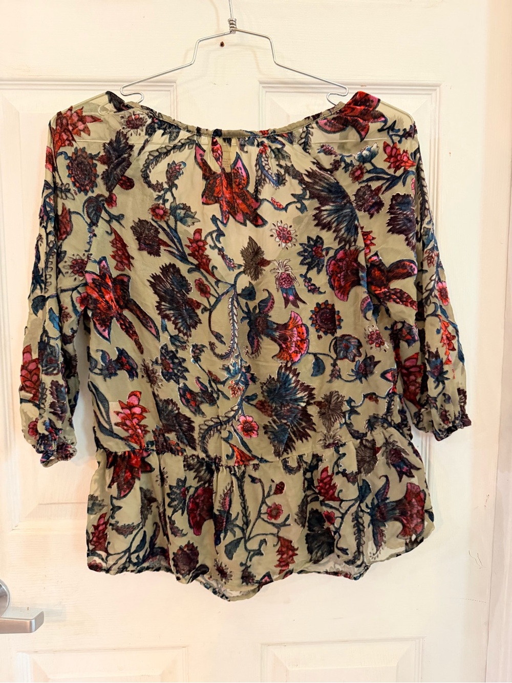 Faded Glory Olive Floral V-Neck Peplum Blouse - Picture 4 of 4